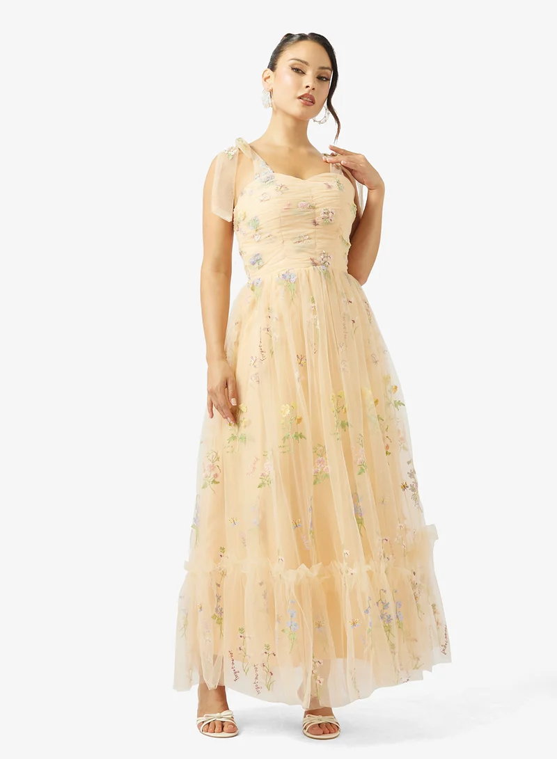 Ginger Boutique Floral Embellished Corset Bodice Tulle Gown